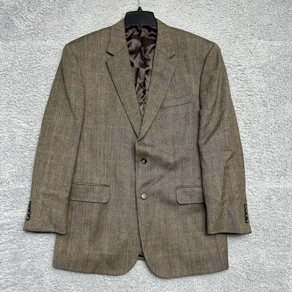 Jos A Bank Blazer Mens 42R Brown Excellent Herringbone Two Button Wool Jacket